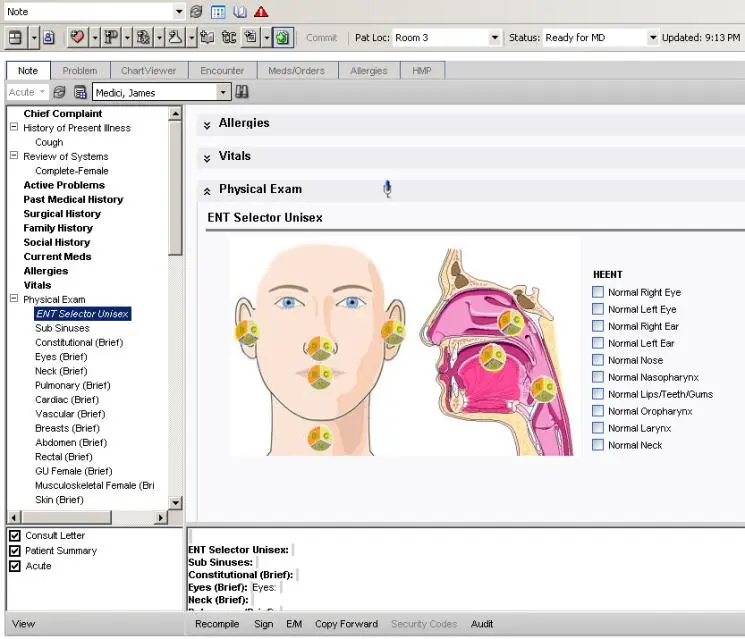 TouchWorks Electronic Health Record interface showing patient clinical data, appointment scheduling, and medical records management system used in hospital and physician practice settings
